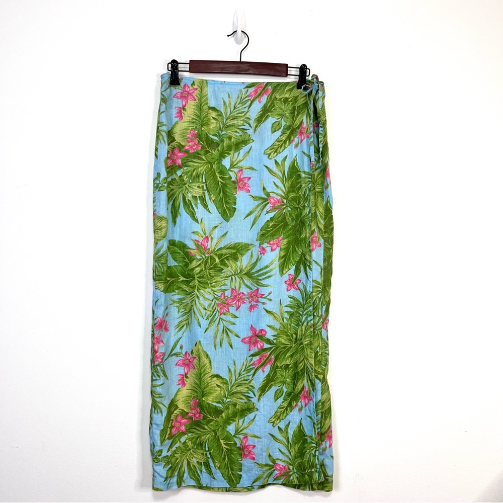 Jones New York Sport | Vintage | Linen Hawaiian Floral Wrap Midi Skirt Size 10